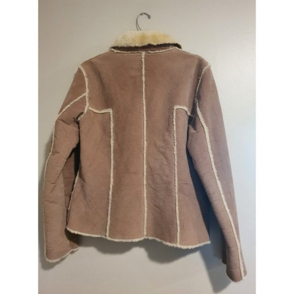 FINAL PRICE! Genuine Leather, Faux Fur Button Up Coat, Tan Light Brown, Size XL - Picture 2 of 8
